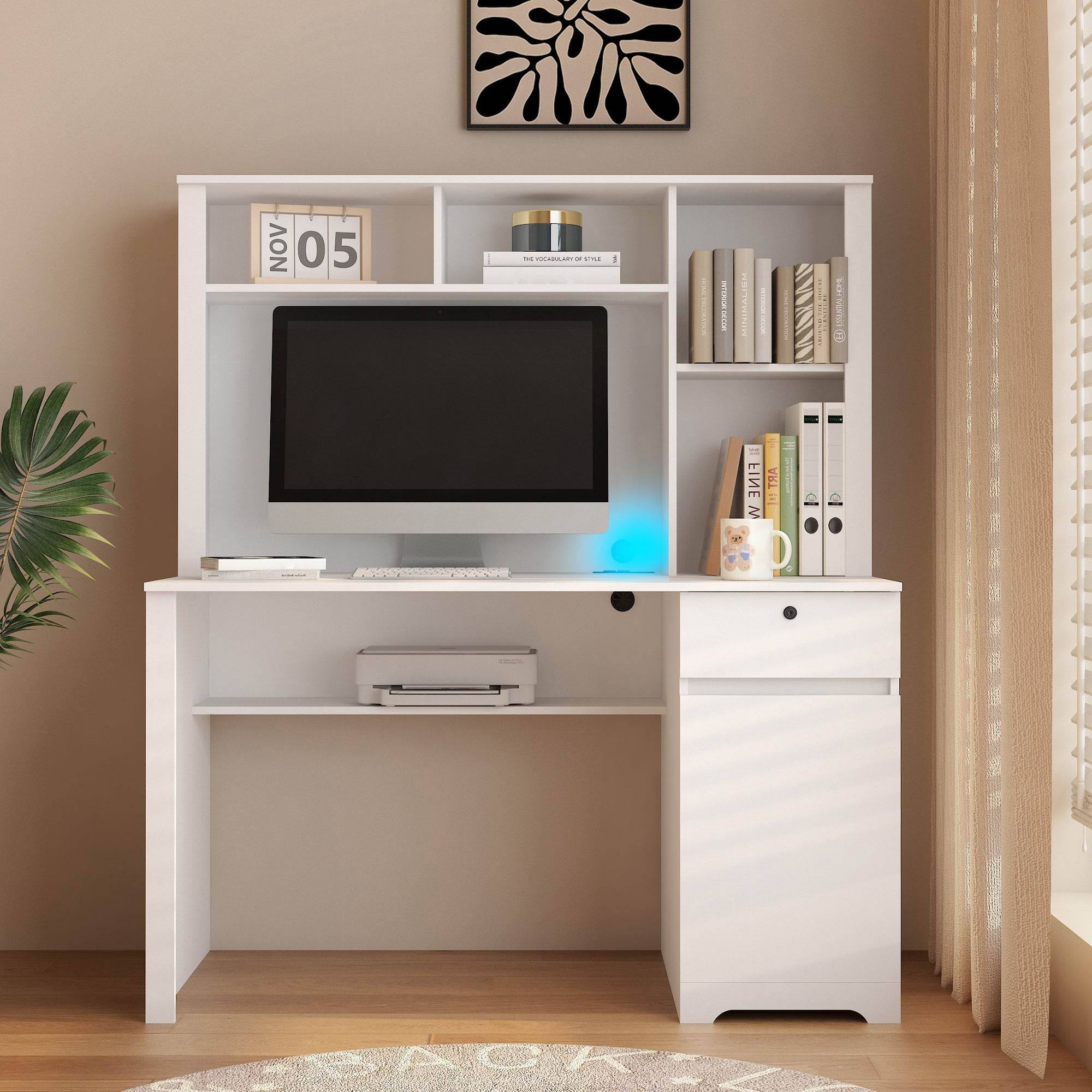 Executive Desk with Charging Station & Bookshelf - Mahovastore