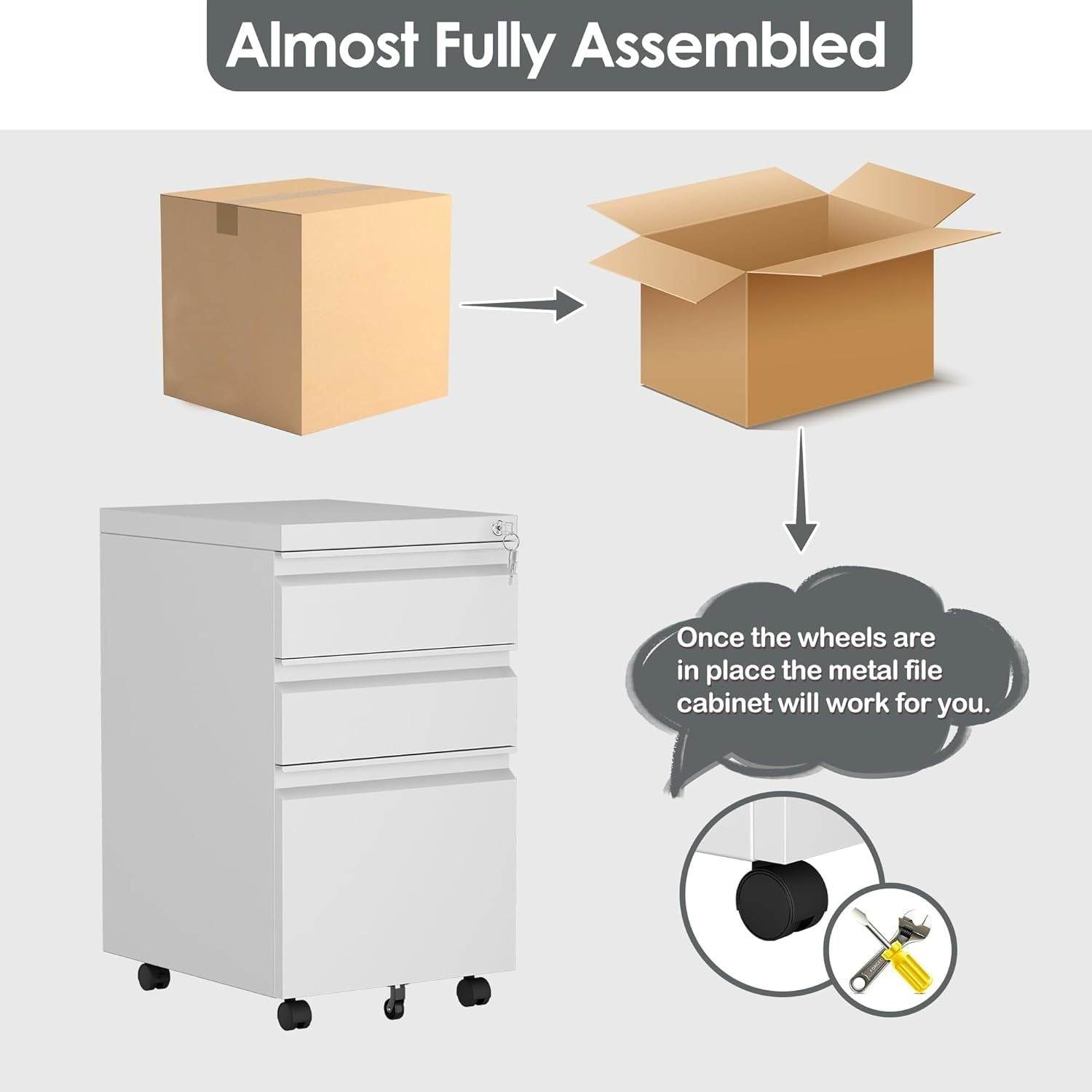 Drawer Under Desk Mobile File Cabinet with Lock - Mahovastore