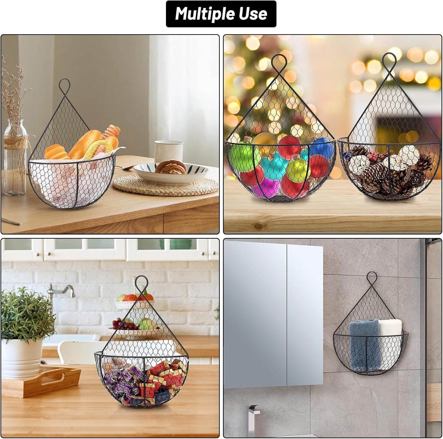 Set of 3 Wall Mounted Baskets for Convenient Hanging Storage - Mahovastore
