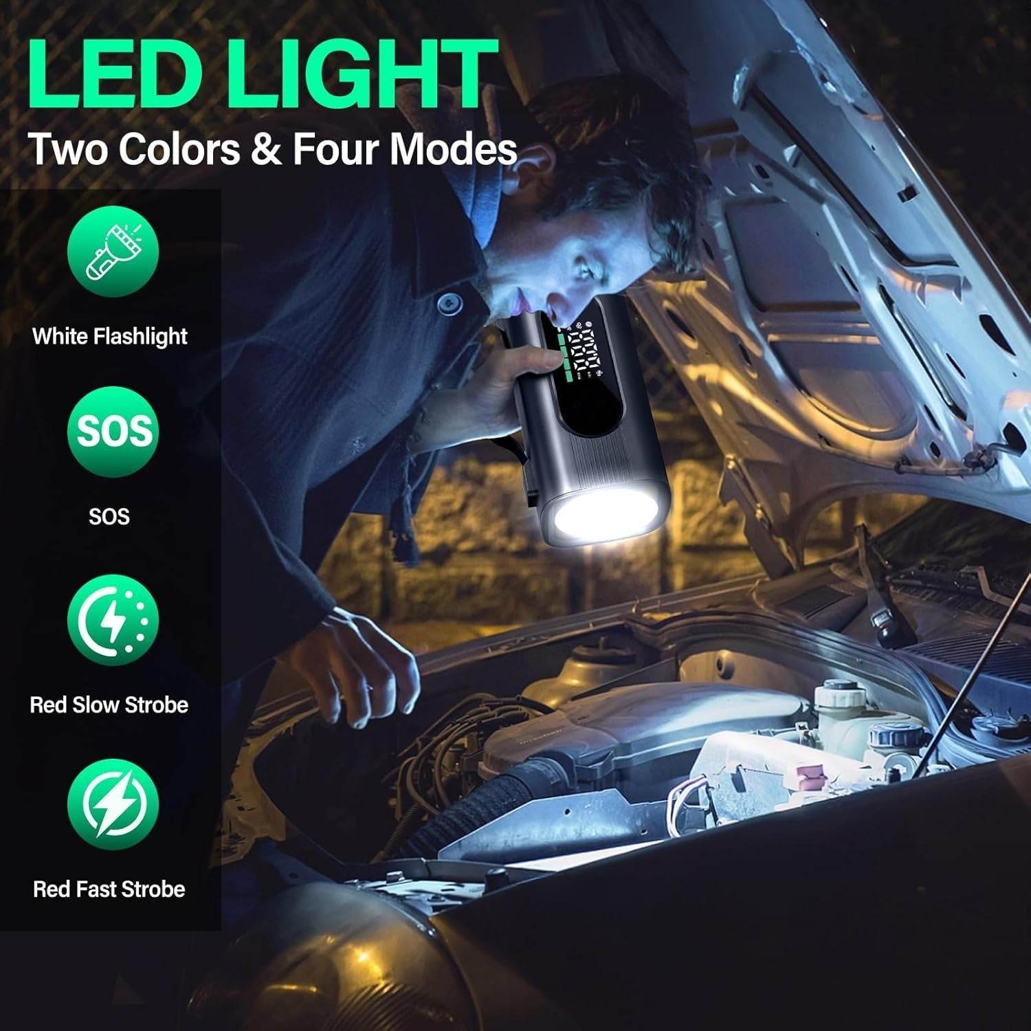 Portable Car Jump Starter with Air Compressor – 8-in-1 Kit - Mahovastore