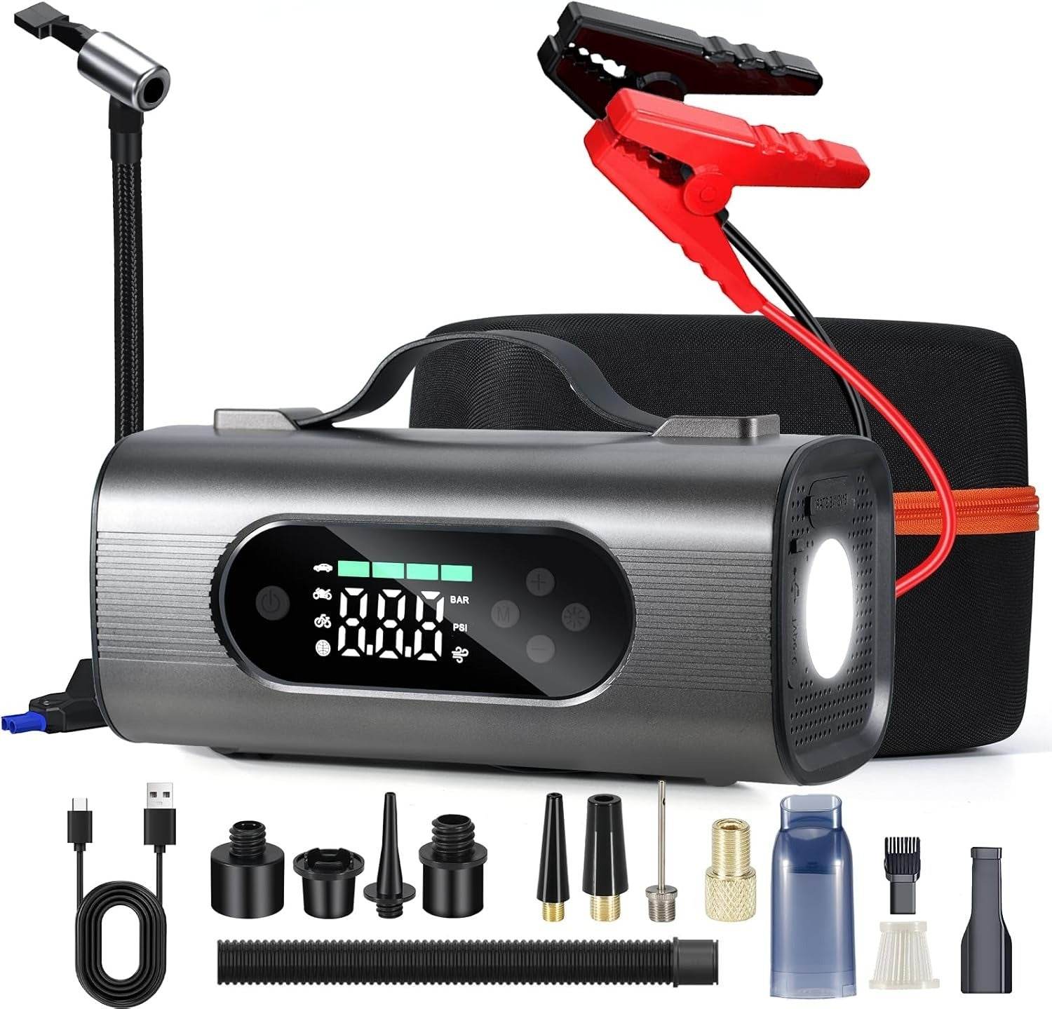 Portable Car Jump Starter with Air Compressor – 8-in-1 Kit - Mahovastore
