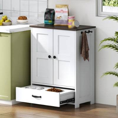 Stylish Dog Food Storage Cabinet with Hidden Feeding Bowls - Mahovastore