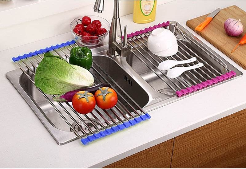 Folding Stainless Steel Kitchen Rack – Space-Saving Storage - Mahovastore
