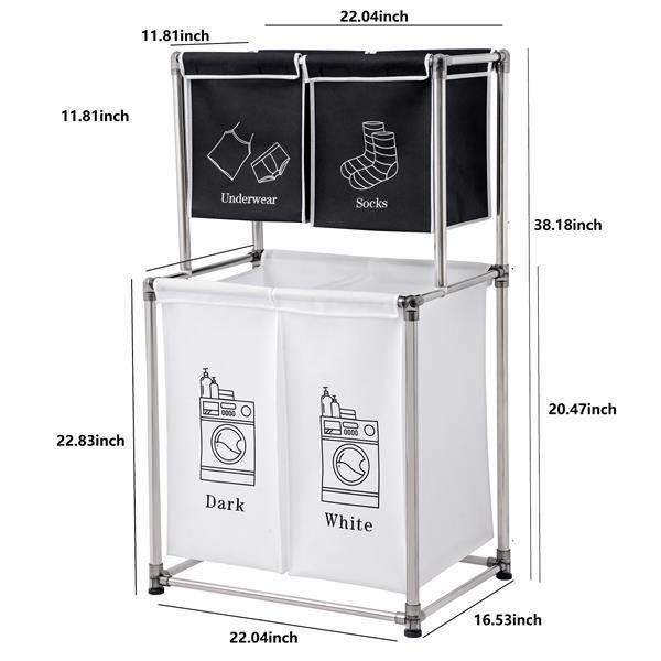 2-Tier Laundry Basket with 4 Bags for Easy Laundry Sorting - Mahovastore