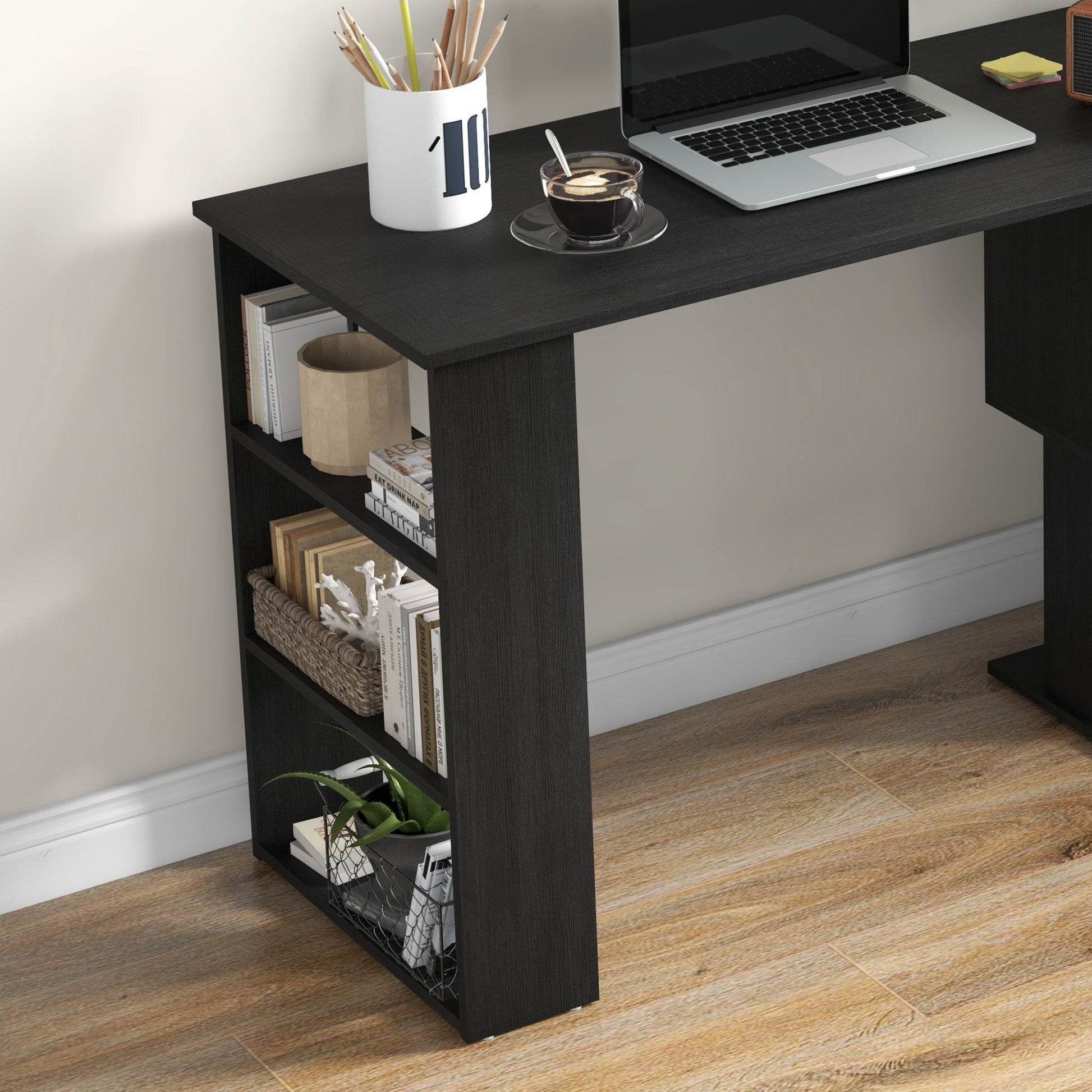 Black L-Shaped Corner Computer Desk - Computer Desktop Shelf - Mahovastore