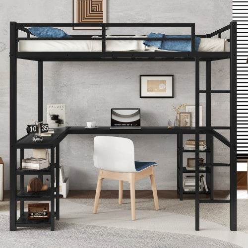 Full Metal Loft Bed with Desk - Metal Loft Bed with Desk - Mahovastore