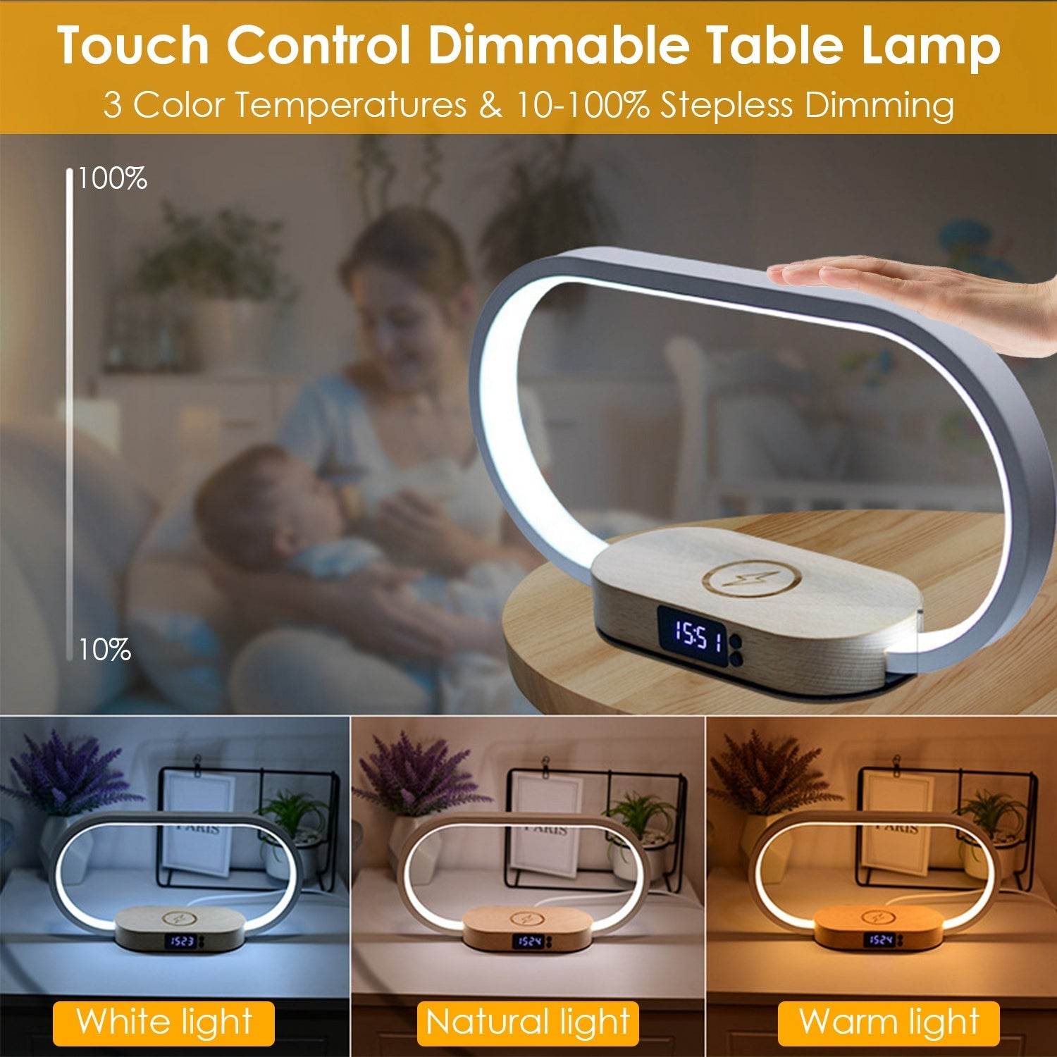 Touch Control Table Lamp with Wireless Charging – Modern LED - Mahovastore