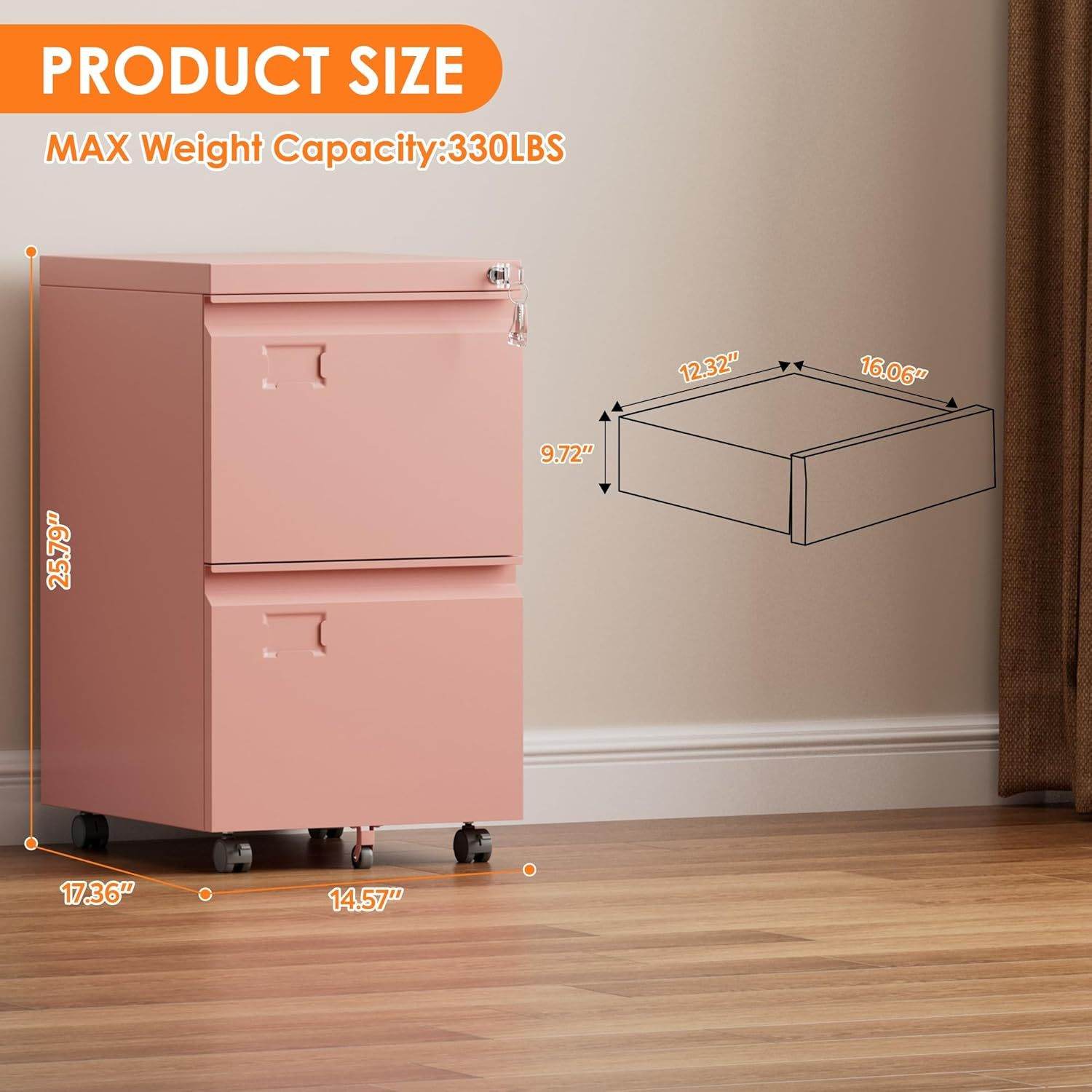 2-Drawer Mobile File Cabinet with Lock - Mobile Cabinet - Mahovastore