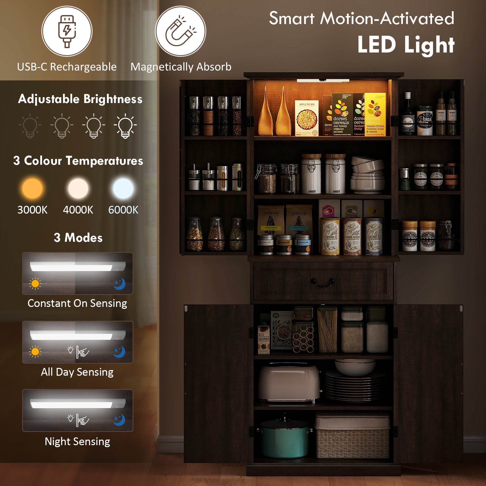 LED Kitchen Pantry Storage Cabinet - Mahovastore