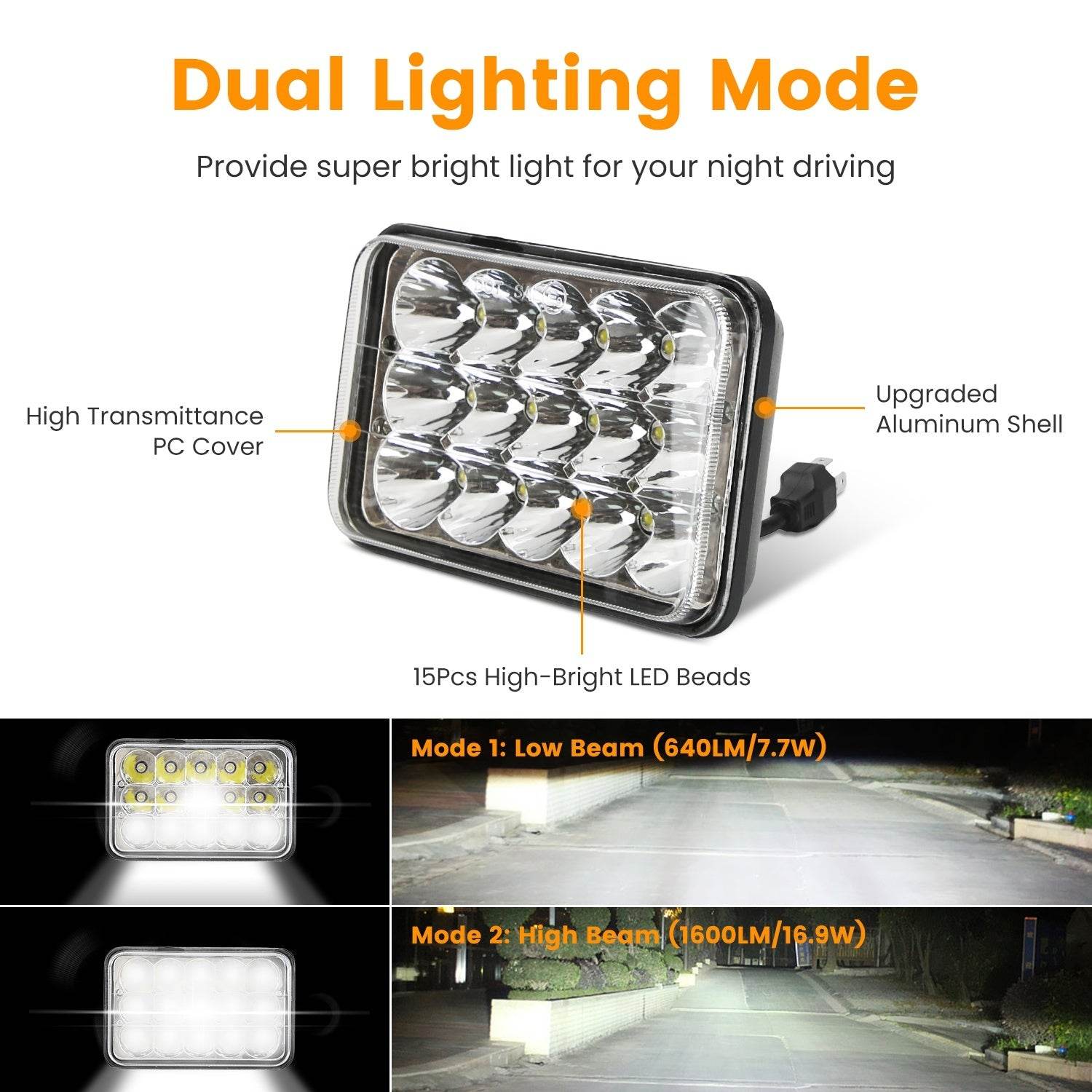 2Pcs 4x6in LED Car Headlights - Mahovastore