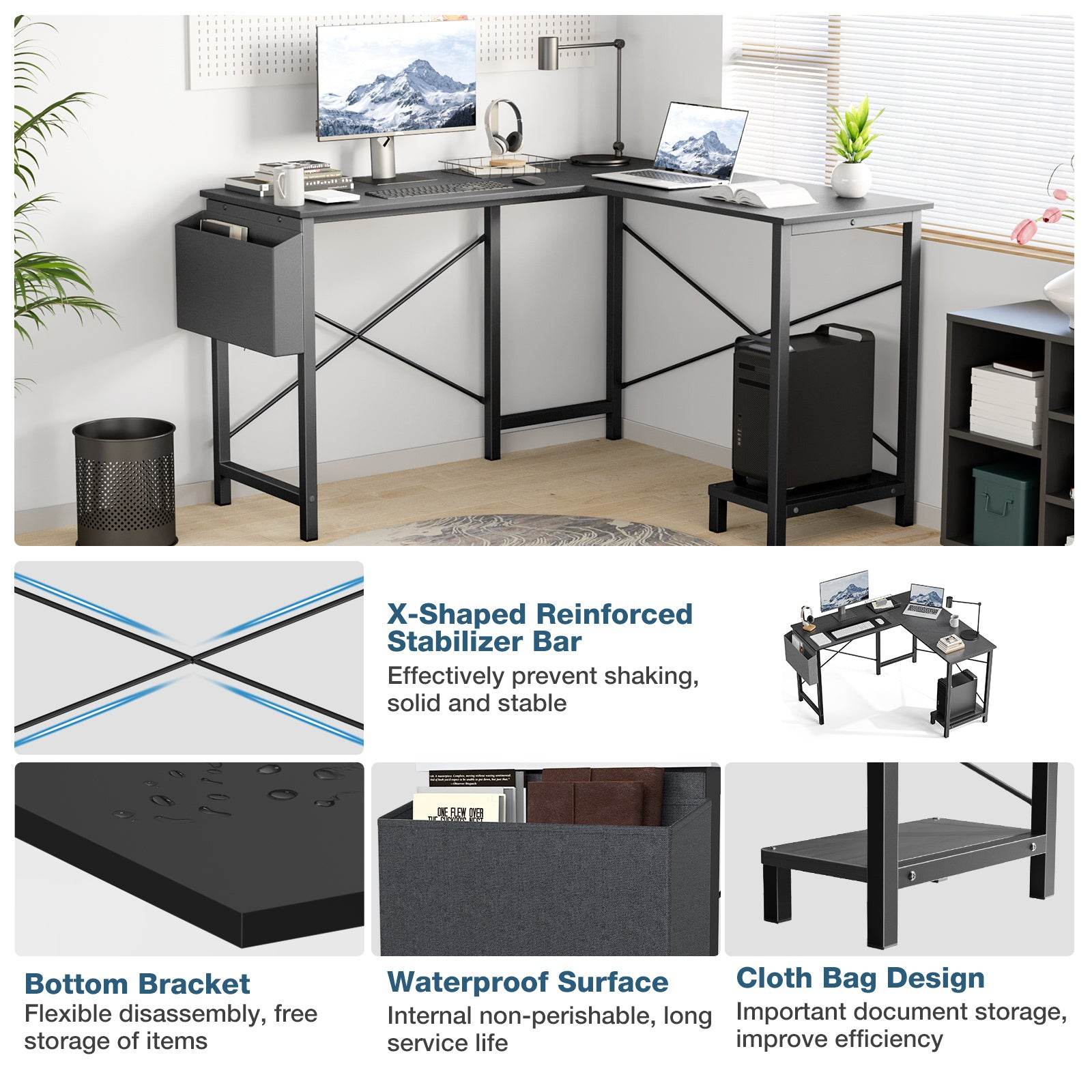 L-Shaped Computer Desk with Storage - Perfect Computer Shelf - Mahovastore