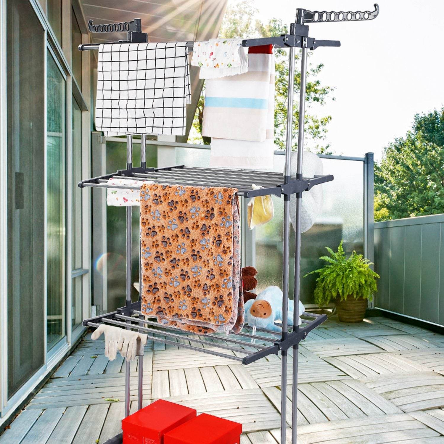 Portable 3-Tier Rolling Clothes Drying Rack | Adjustable – Mahovastore