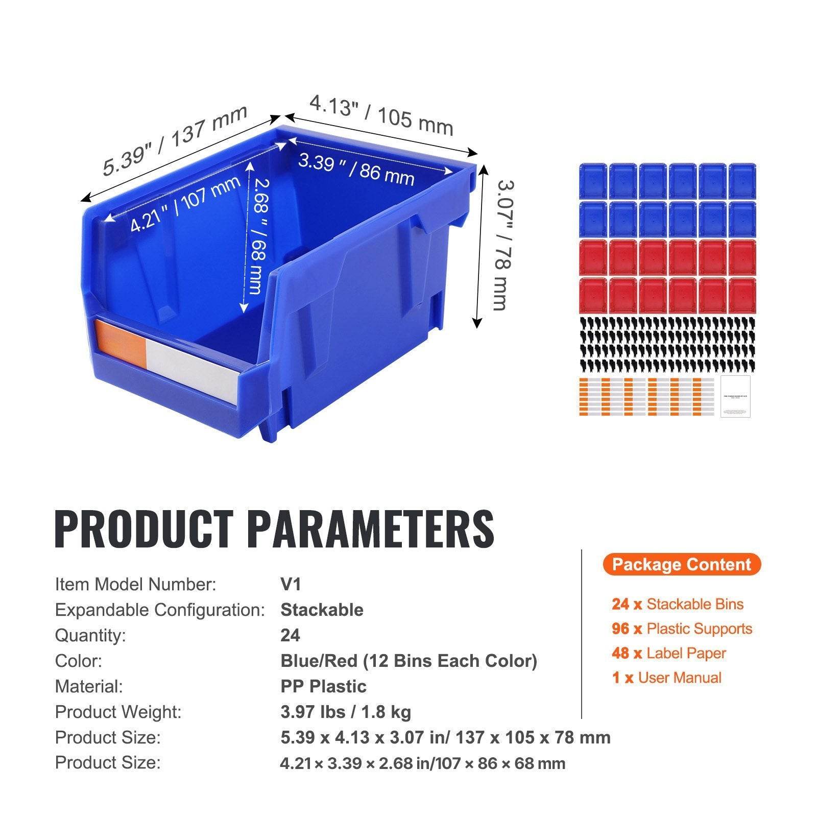 24-Pack Stackable Colorful Plastic Storage Bins for Organizing - Mahovastore