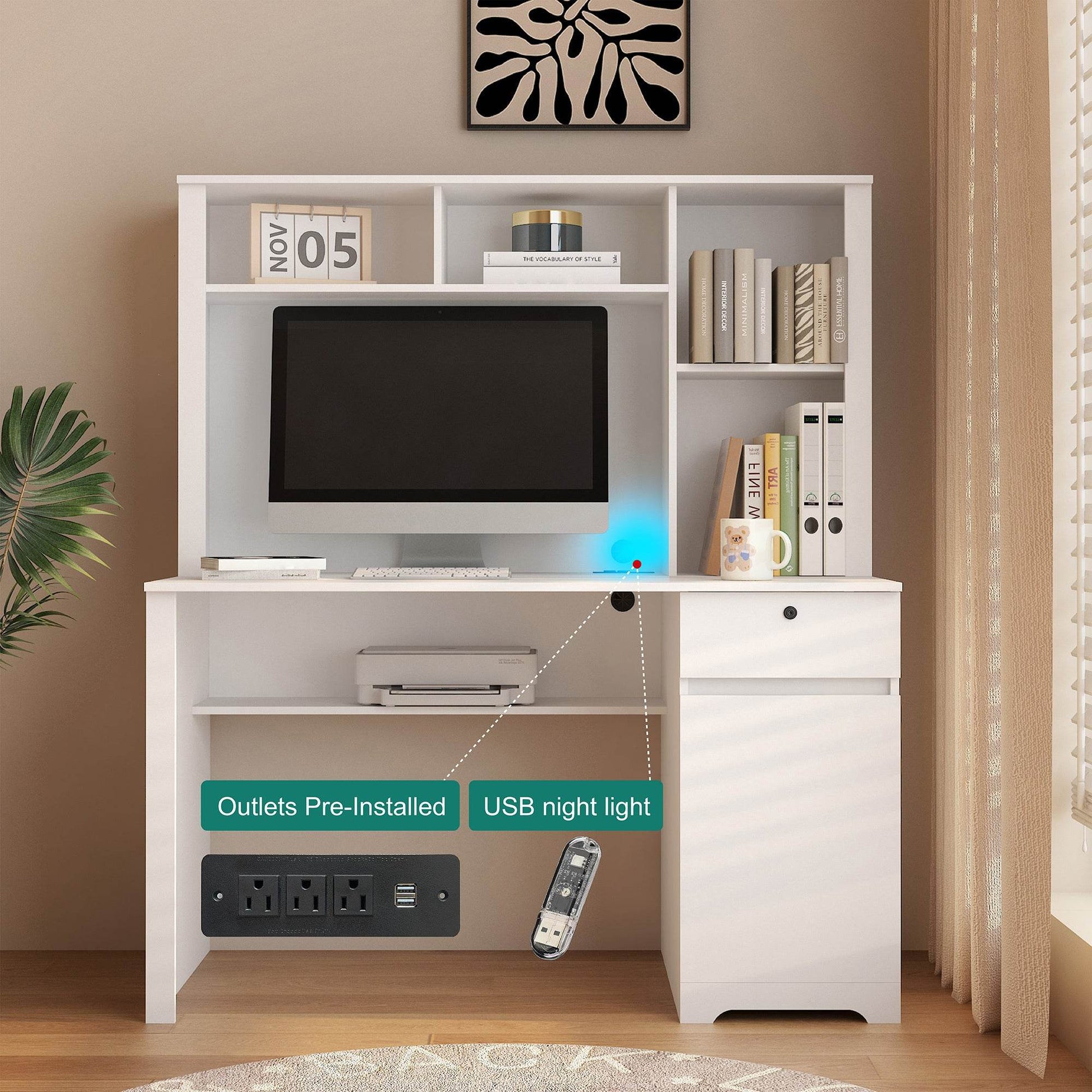 Executive Desk with Charging Station & Bookshelf - Mahovastore