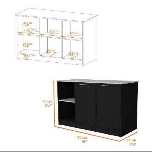 Black & Onyx Double Door Kitchen Island - Modern Kitchen Furniture - Mahovastore