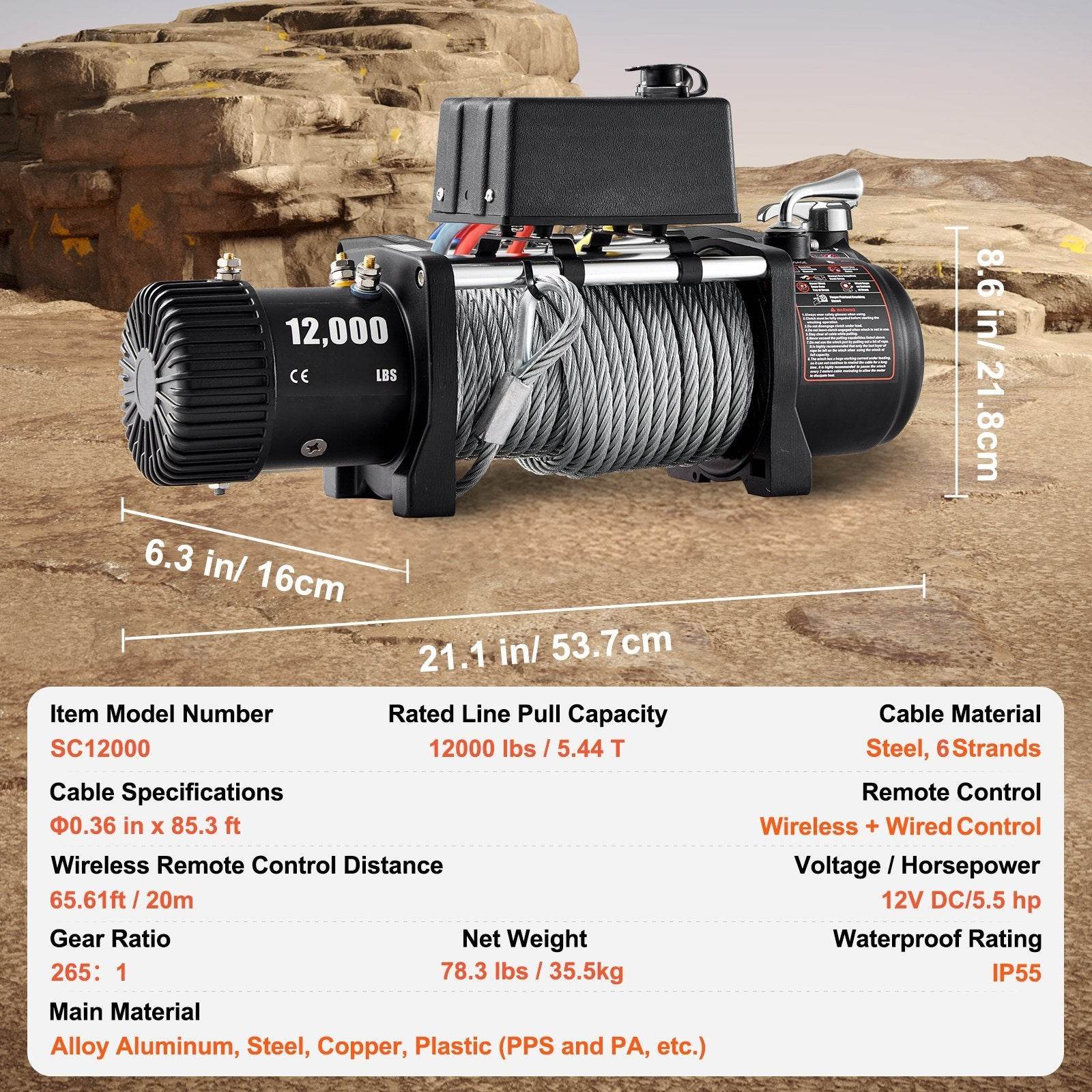 Truck Electric Winches 12000lbs with Remote Control - Mahovastore