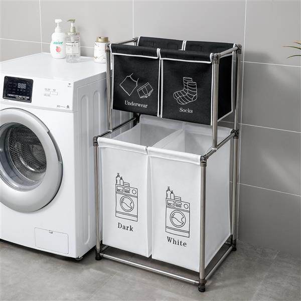 2-Tier Laundry Basket with 4 Bags for Easy Laundry Sorting - Mahovastore