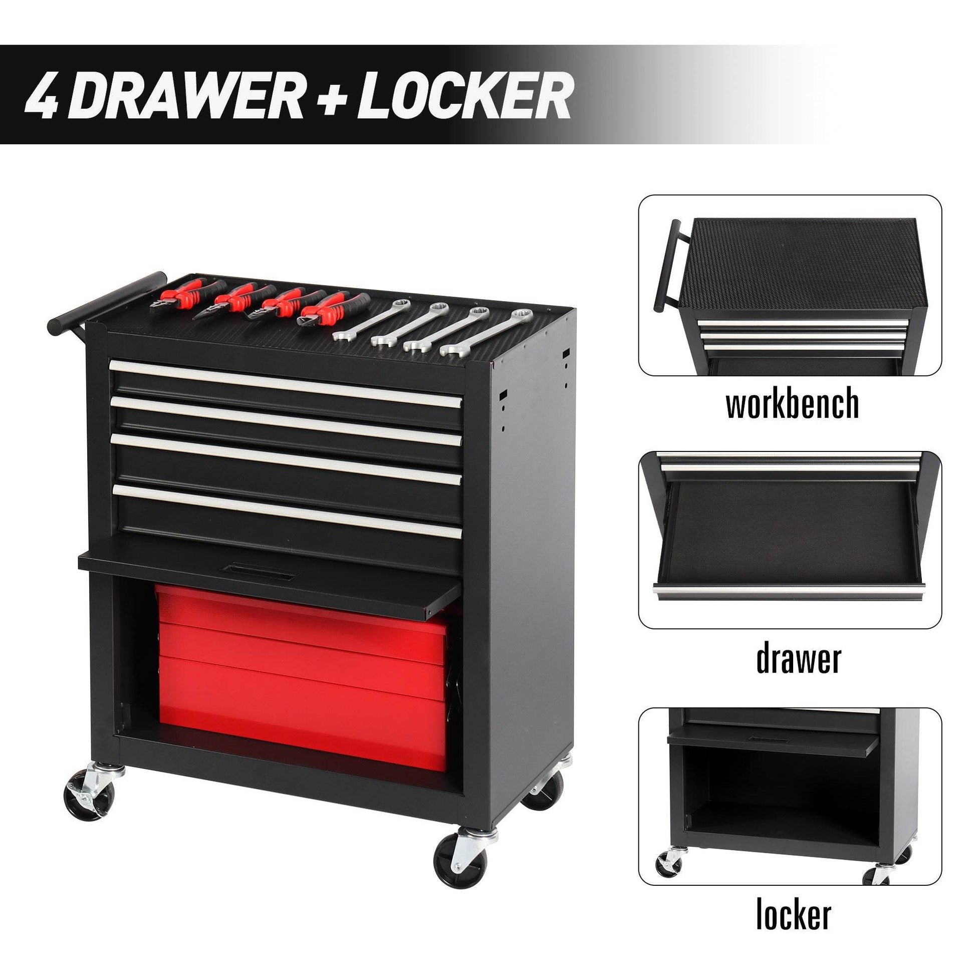 4-Drawer Rolling Tool Cabinet – Durable & Mobile Storage - Mahovastore