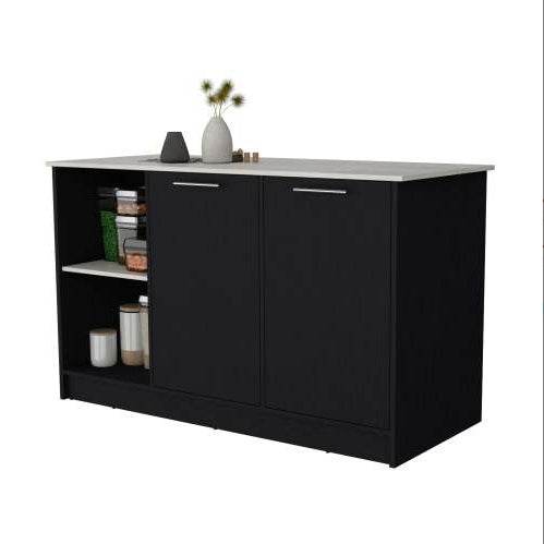 Black & Onyx Double Door Kitchen Island - Modern Kitchen Furniture - Mahovastore