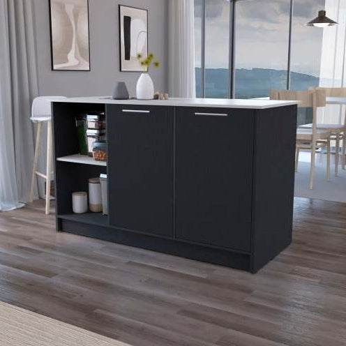 Black & Onyx Double Door Kitchen Island - Modern Kitchen Furniture - Mahovastore