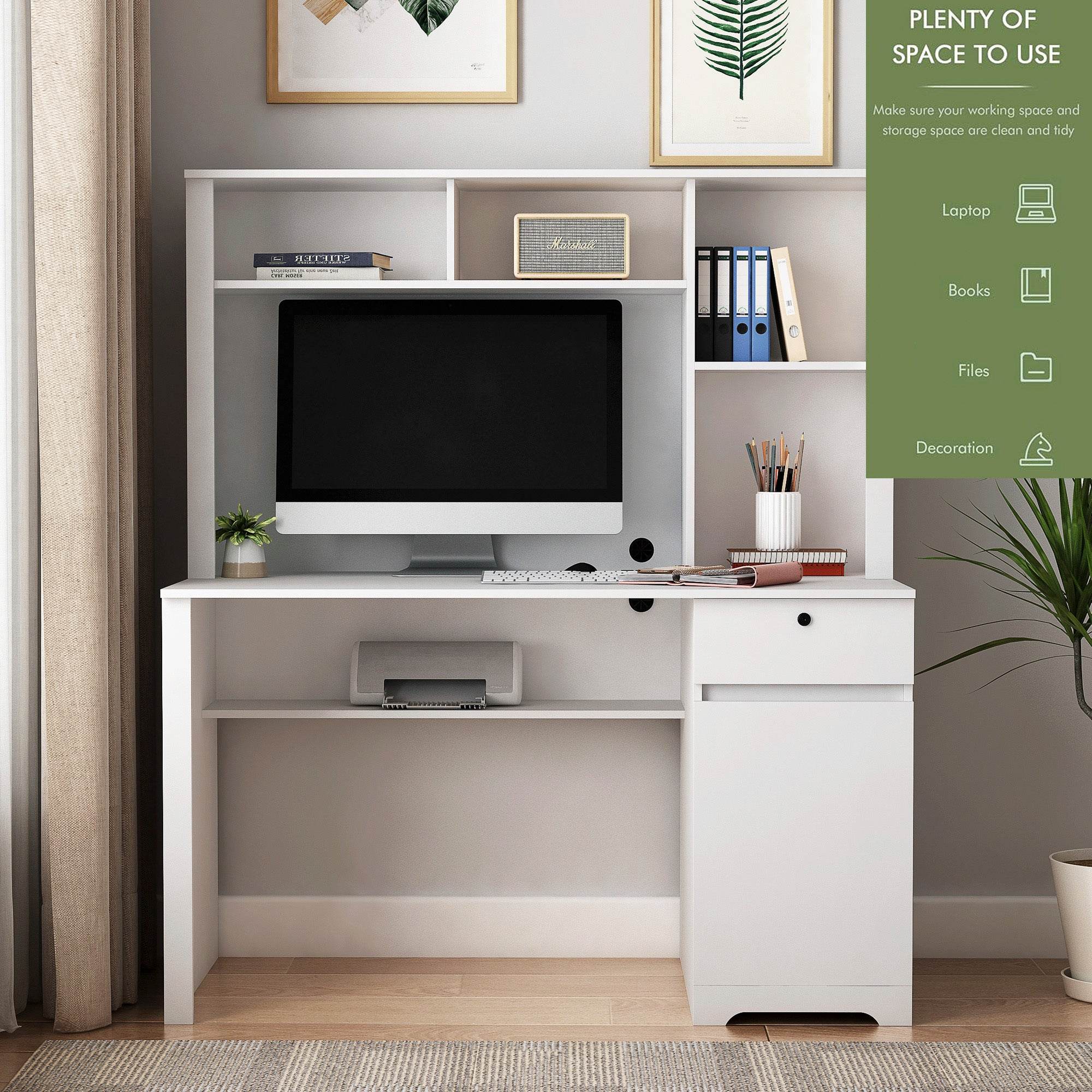Executive Desk with Charging Station & Bookshelf - Mahovastore