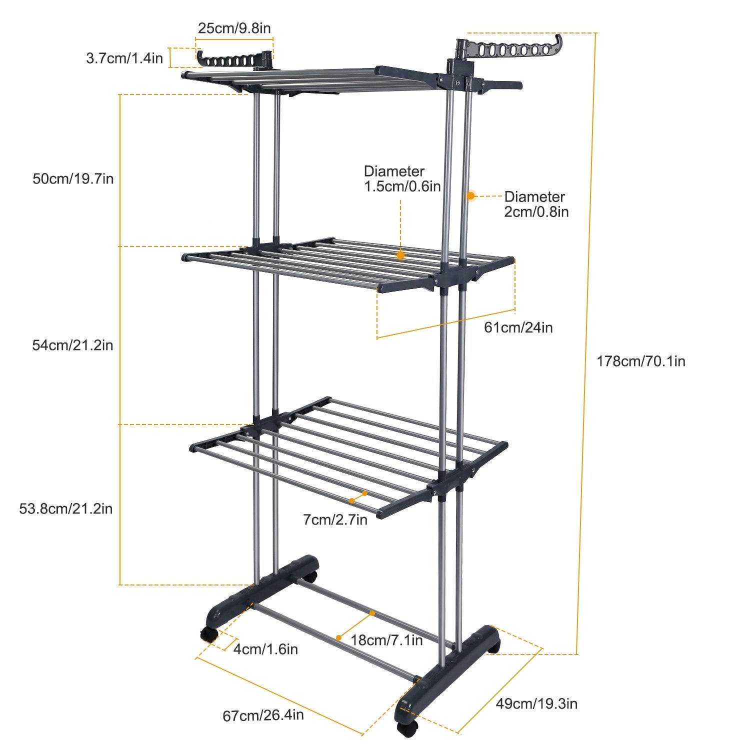 3-Tier Rolling Clothes Drying Rack - Mahovastore