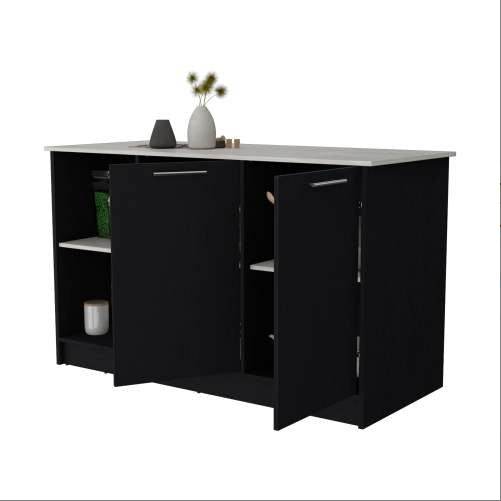 Black & Onyx Double Door Kitchen Island - Modern Kitchen Furniture - Mahovastore