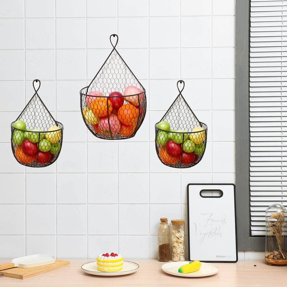 Set of 3 Wall Mounted Baskets for Convenient Hanging Storage - Mahovastore