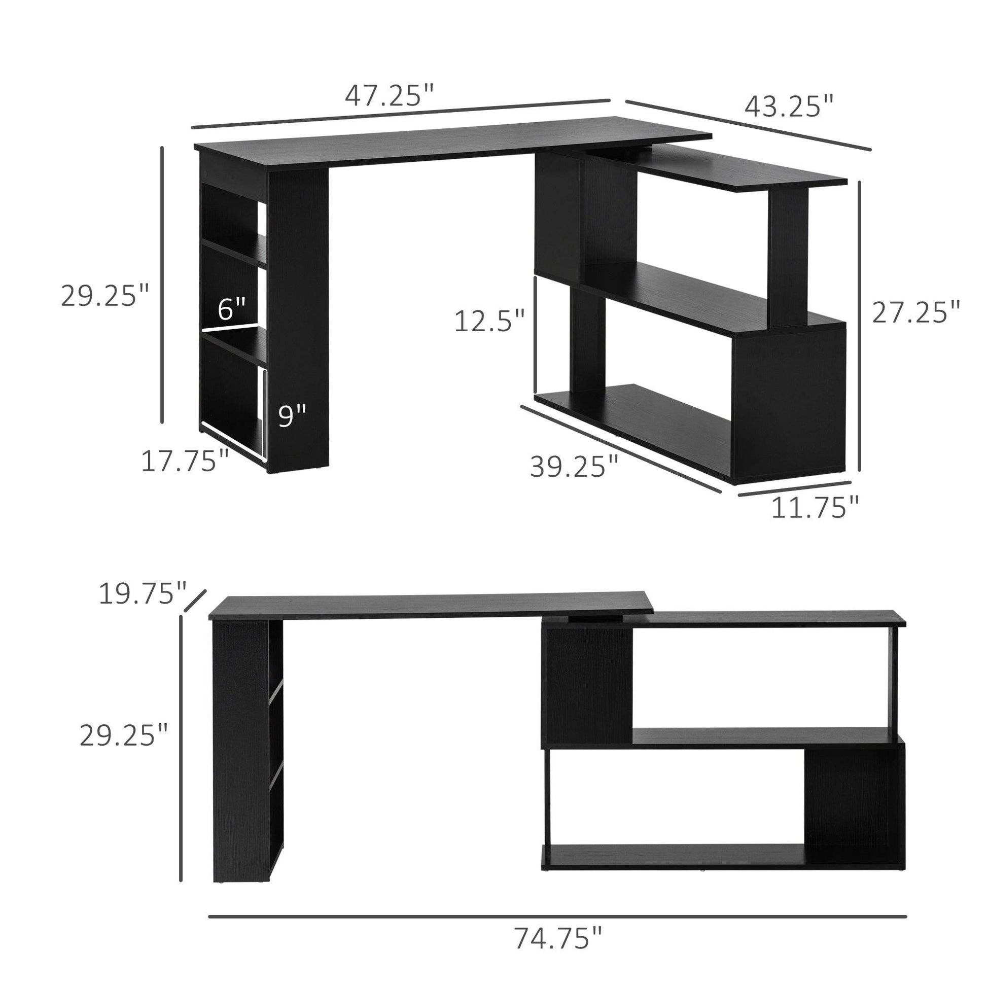 Black L-Shaped Corner Computer Desk - Computer Desktop Shelf - Mahovastore