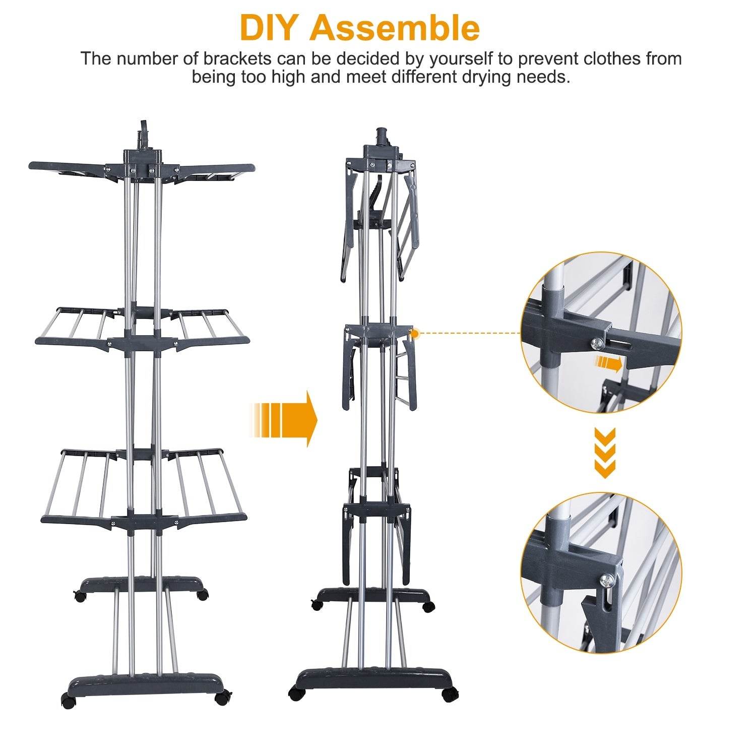 3-Tier Rolling Clothes Drying Rack - Mahovastore