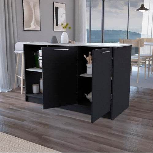 Black & Onyx Double Door Kitchen Island - Modern Kitchen Furniture - Mahovastore